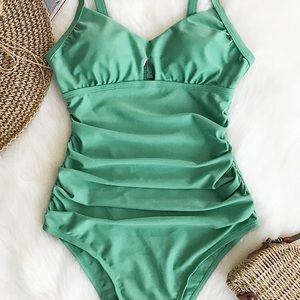 CUPSHE solid green one piece swimsuit size small